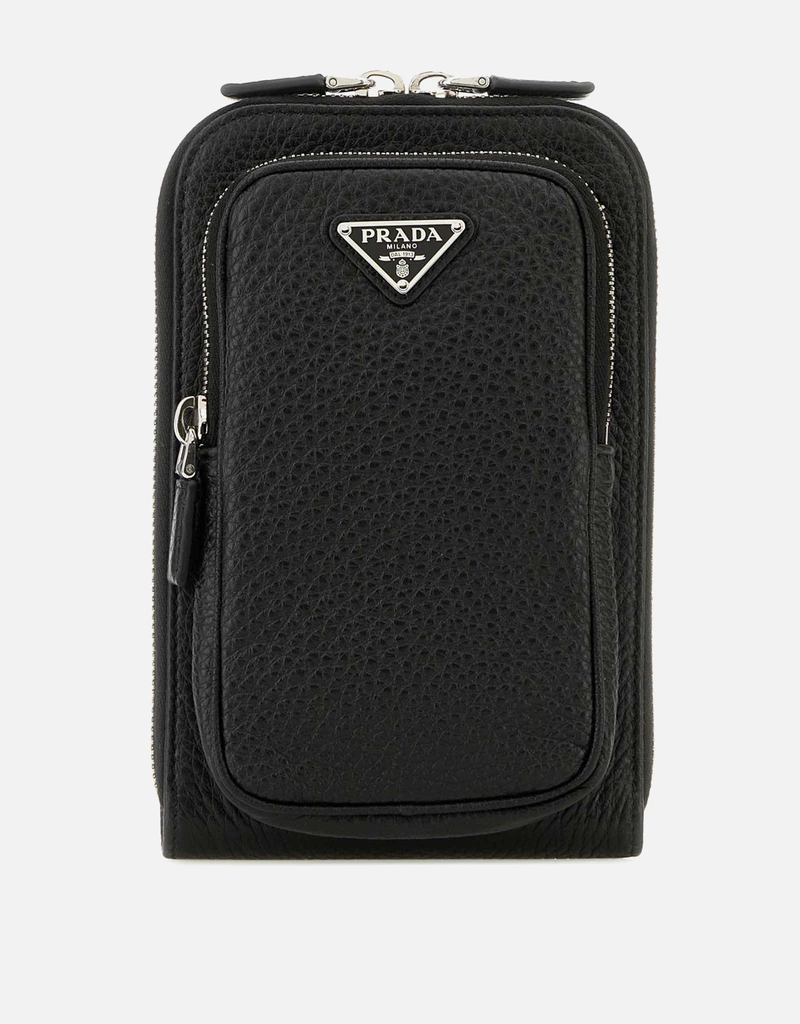 Prada メンズ ペブルディアレザー フォンケース (電子製品アクセサリ