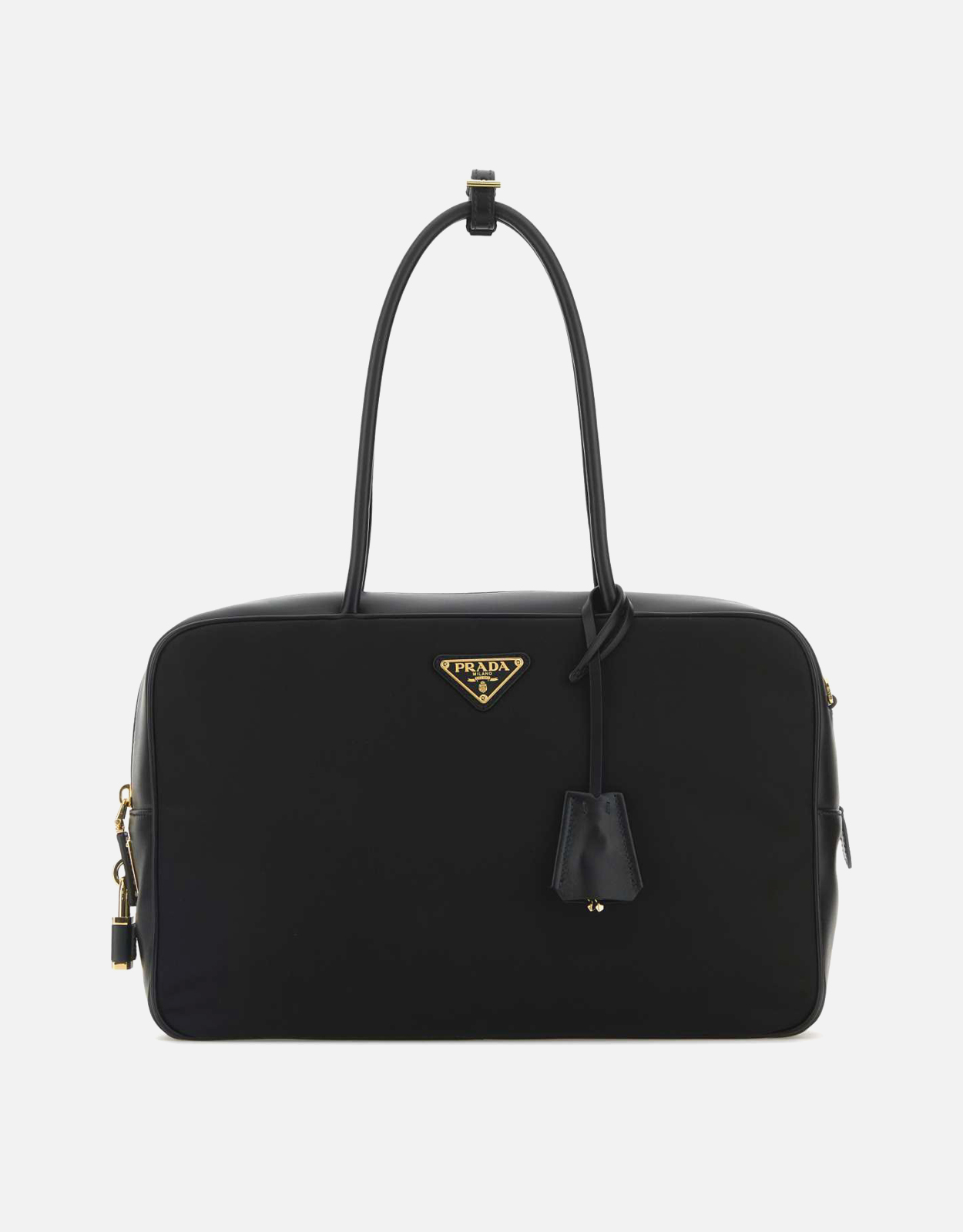 PRADA ブラック ハンドバッグ ナイロン Prada ブラック カーフスキンレザーとリナイロン ハンドバッグ