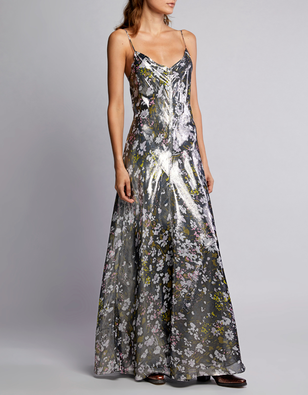 Ganni Floral Metallic Silk-blend Slip 