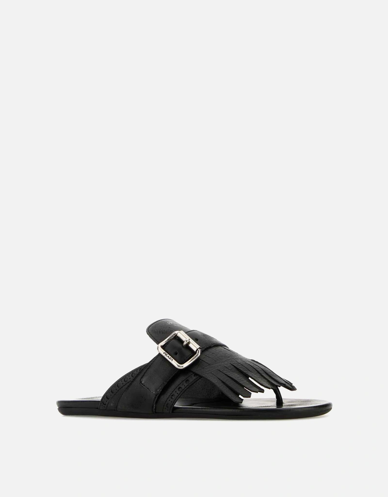 Prada メンズ ブラック カーフレザー シャッフル サンダル () IFCHIC.COM