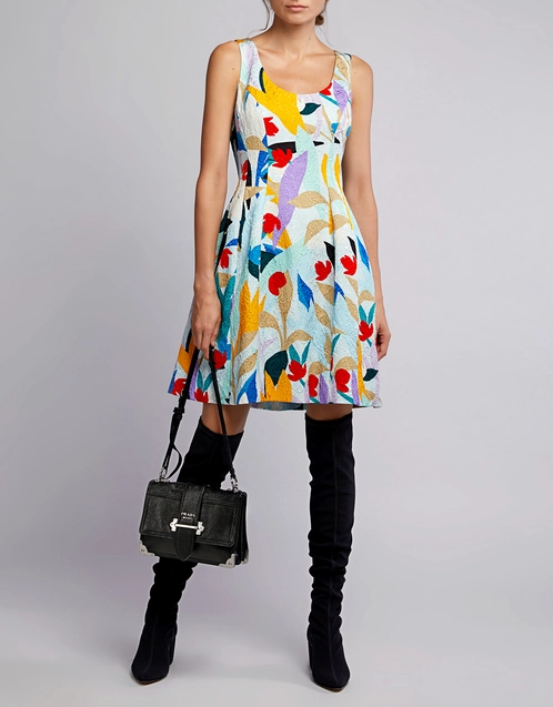 Printed Brocade Cotton-Blend Mini Dress