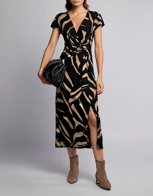 Tiger-Stripe Printed Silk Crepe Maxi Dress