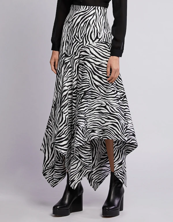 Solace London Lonnie Zebra Printed Asymmetric Maxi Skirt