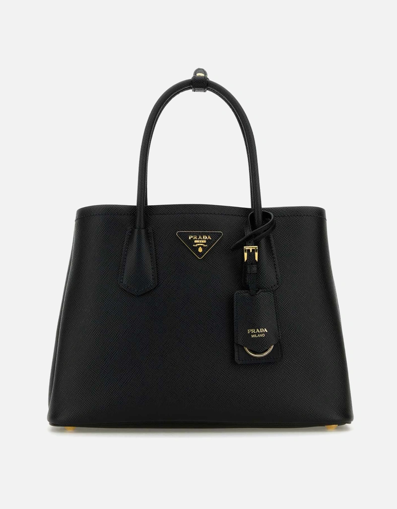 Prada ブラックカーフスキンレザー小型ダブルハンドバッグ () IFCHIC.COM