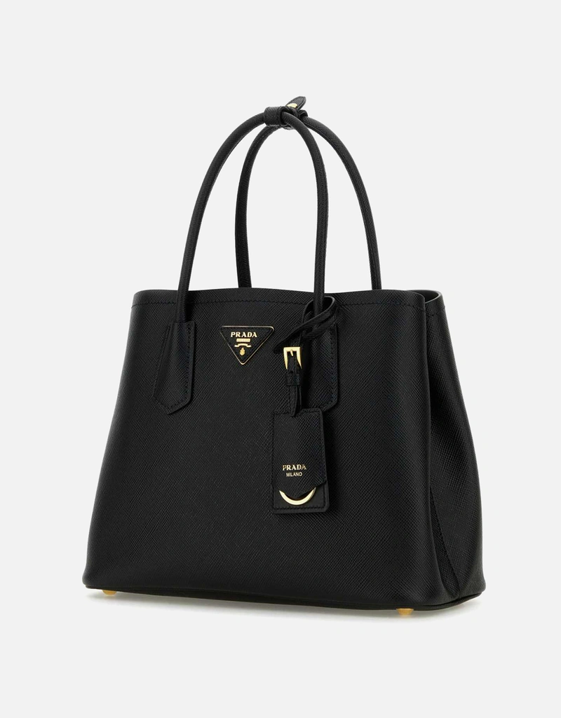 Prada ブラックカーフスキンレザー小型ダブルハンドバッグ () IFCHIC.COM