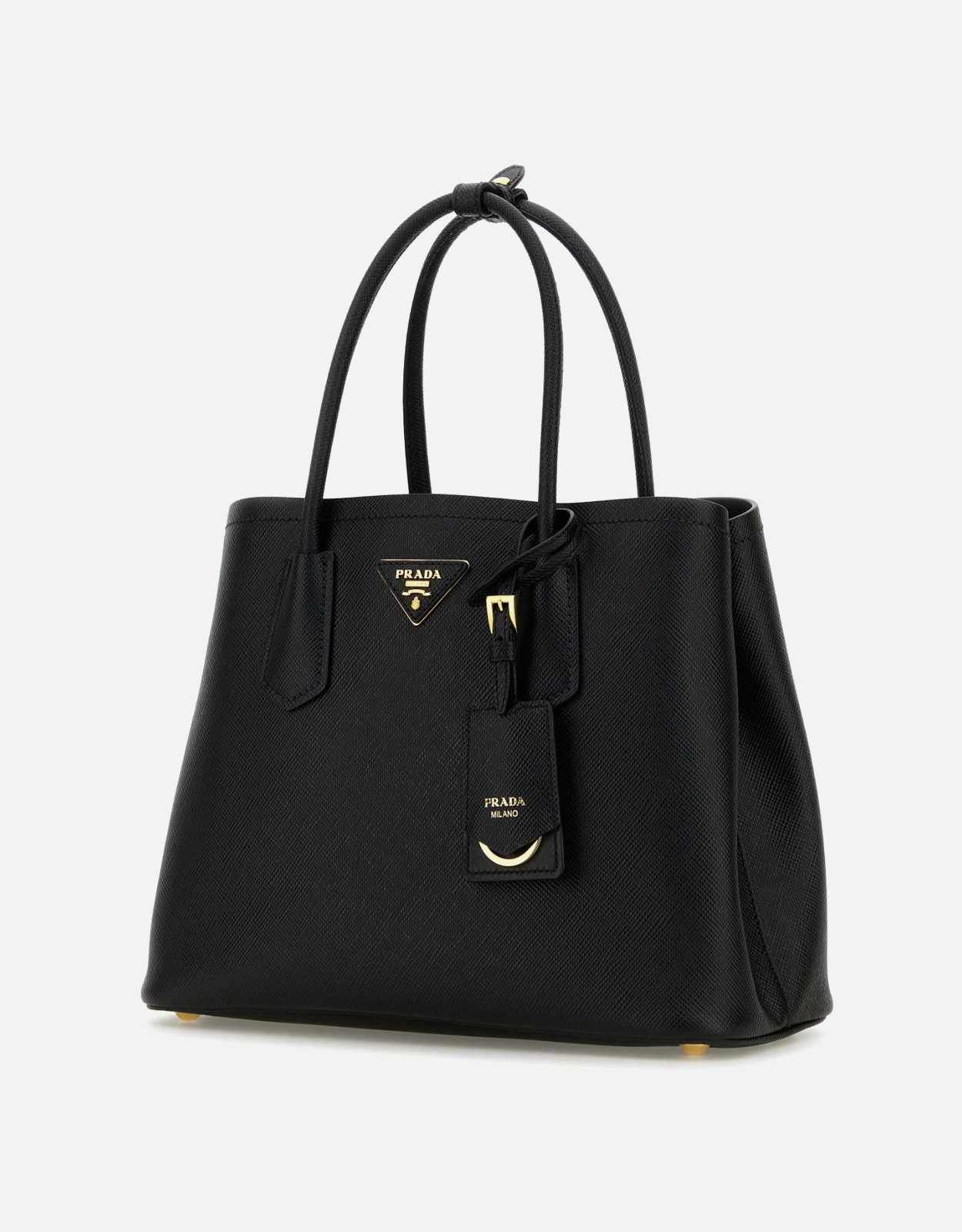 Prada ブラックカーフスキンレザー小型ダブルハンドバッグ () IFCHIC.COM