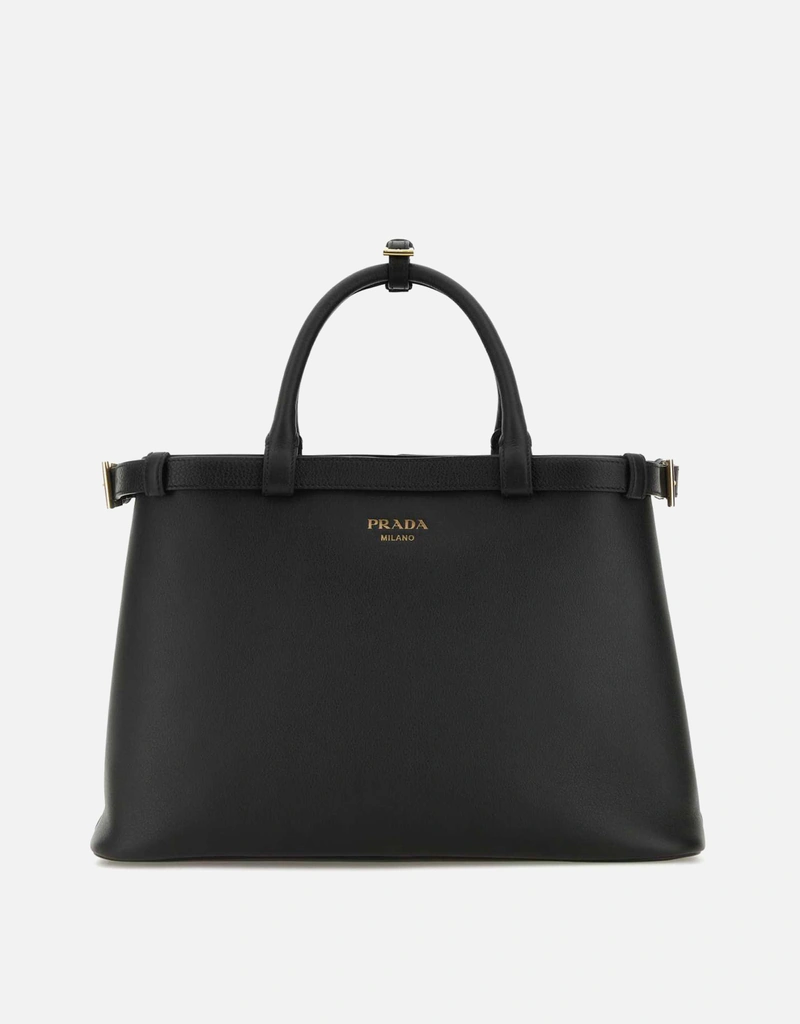 PRADA ブラック ハンドバッグ 中型 Prada ブラックレザーミディアムプラダバックルハンドバッグ () IFCHIC.COM