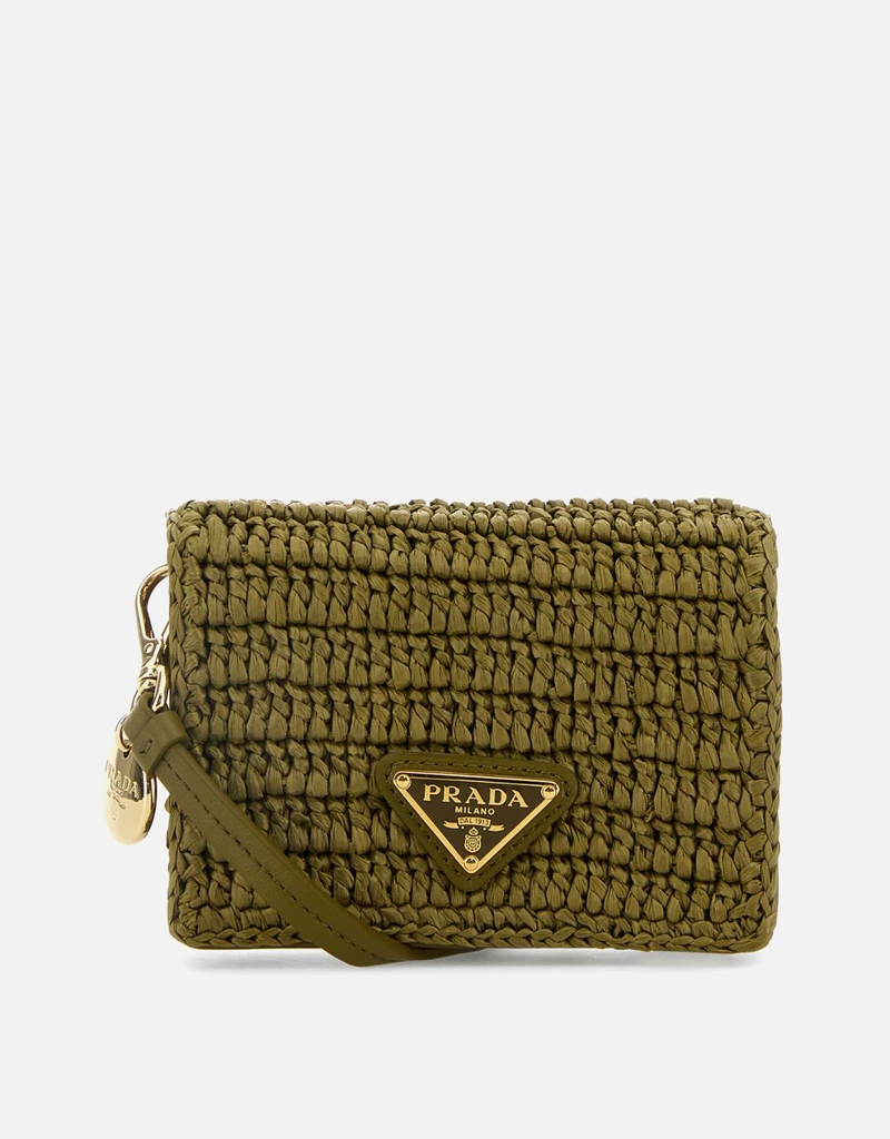 Prada オリーブグリーン ラフィア カードホルダー () IFCHIC.COM