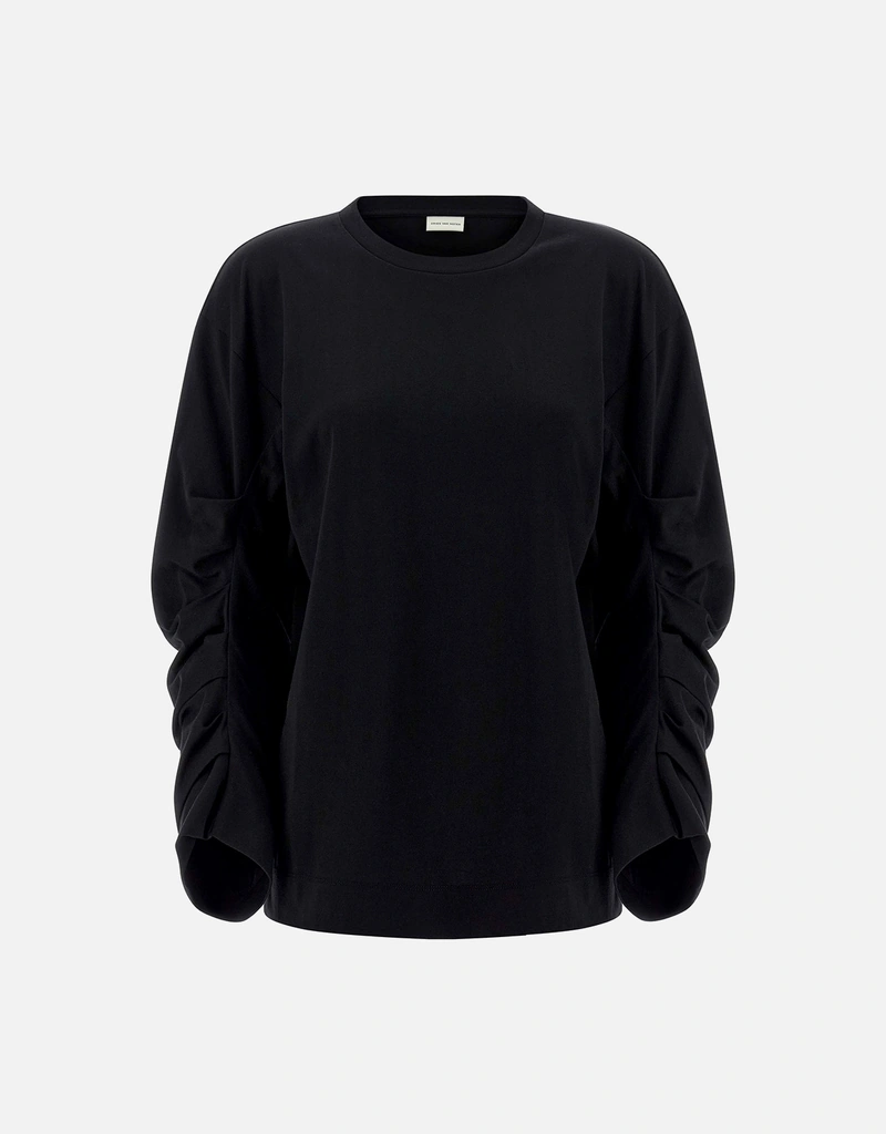 Dries Van Noten Heynas Cotton Pleated Sleeves T-Shirt (Tops
