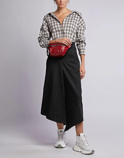 Asymmetric Drape Denim Midi Skirt