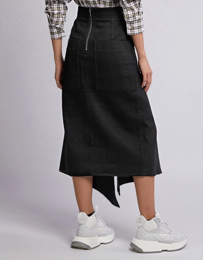 Asymmetric Drape Denim Midi Skirt