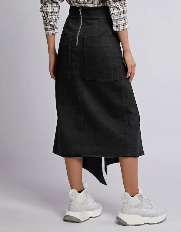 Tibi Asymmetric Drape Denim Midi Skirt