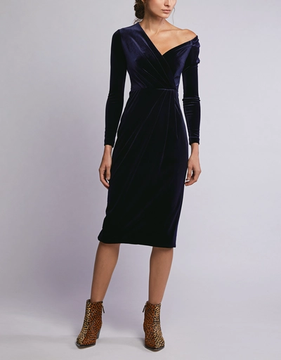 V-neck Off-the-shoulder Velvet Midi Dress