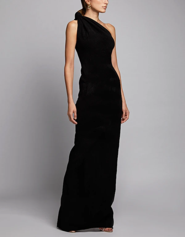 Brandon Maxwell Knotted One-shoulder Maxi Dress