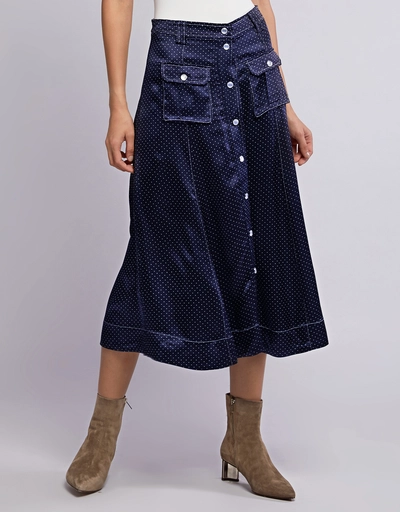 Pocket Detail Dotted Satin Midi Skirt 