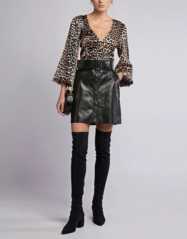 MSGM Faux Leather Belted Mini Skirt