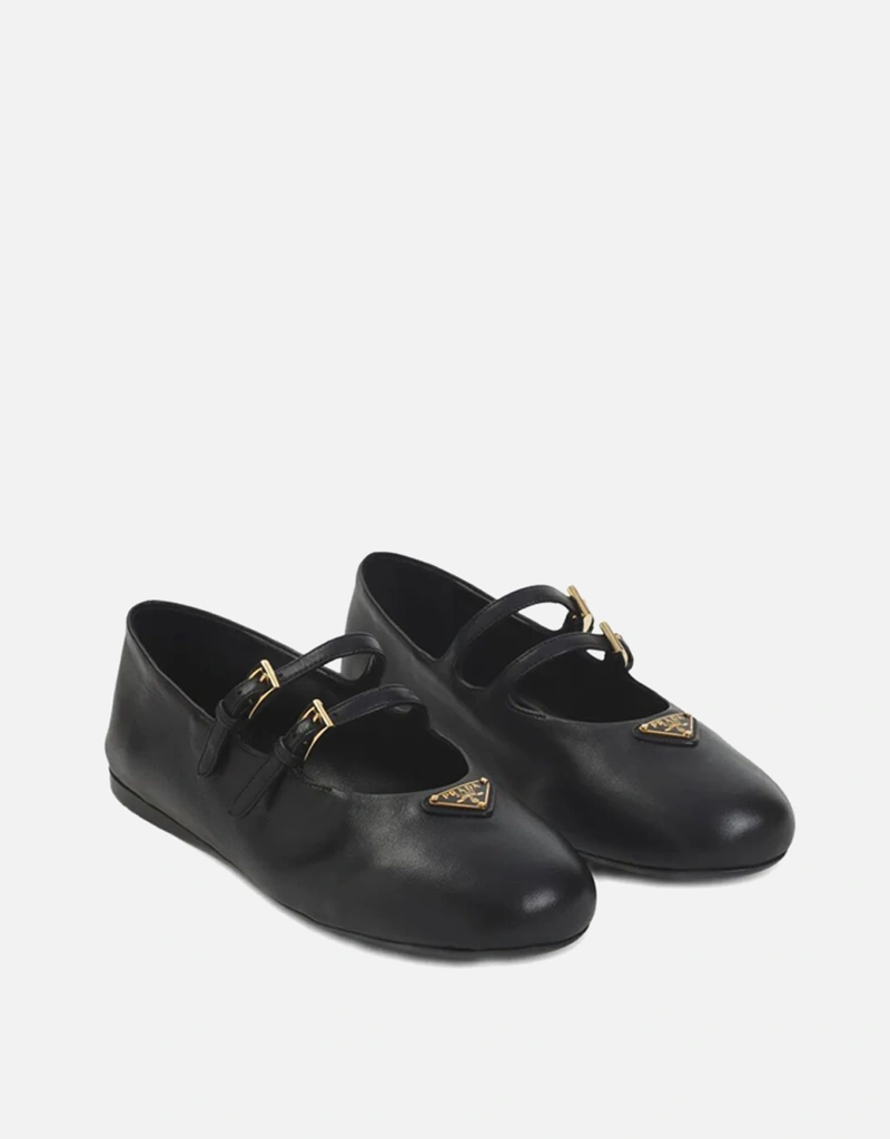 Prada Nappa Leather Double-Buckle Ballerina Flats () IFCHIC.COM