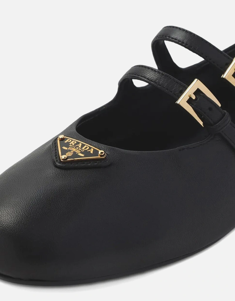 Prada Nappa Leather Double-Buckle Ballerina Flats () IFCHIC.COM