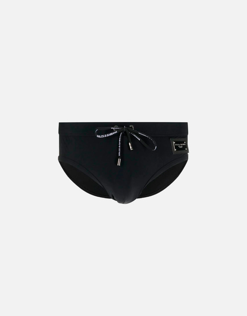 Dolce & Gabbana メンズ ロゴパッチ ドローストリング スイムショーツ