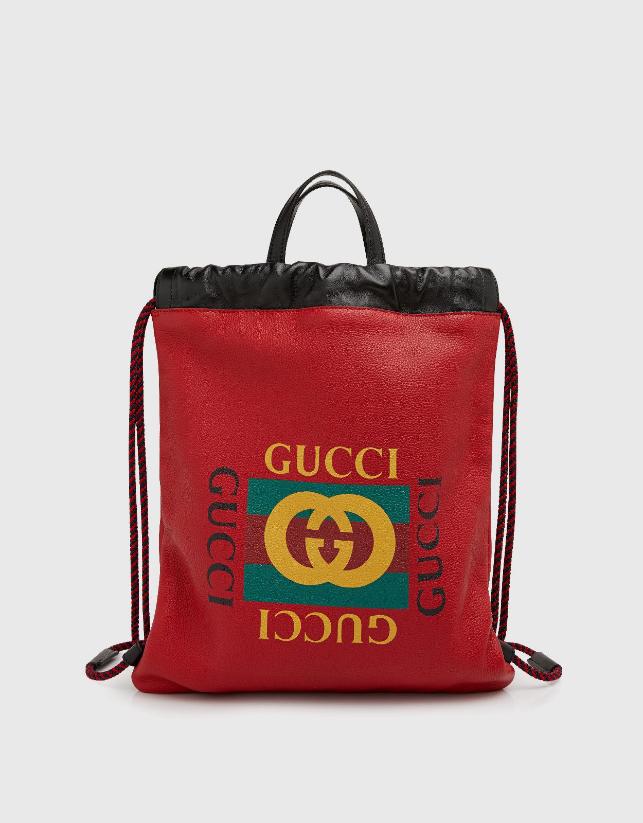 gucci print leather drawstring backpack
