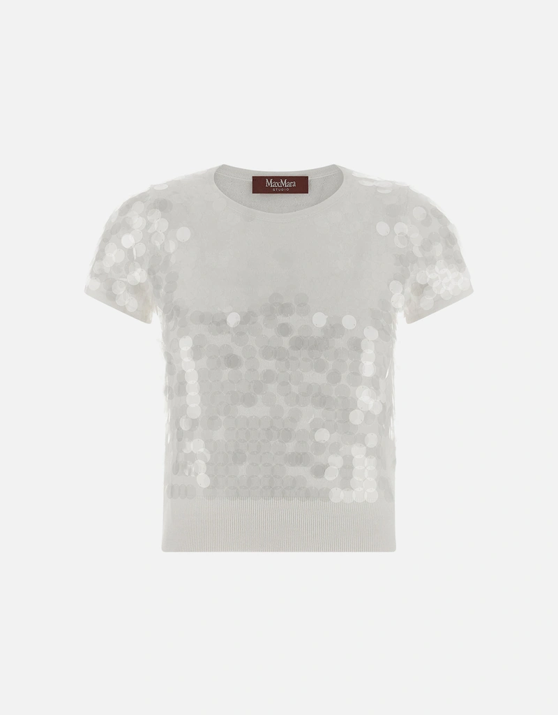 【美品】Max Mara STUDIO バージンウール100% ケーブル編ニット Max Mara Studio 全面スパンコール付バージンウールルーズフィット