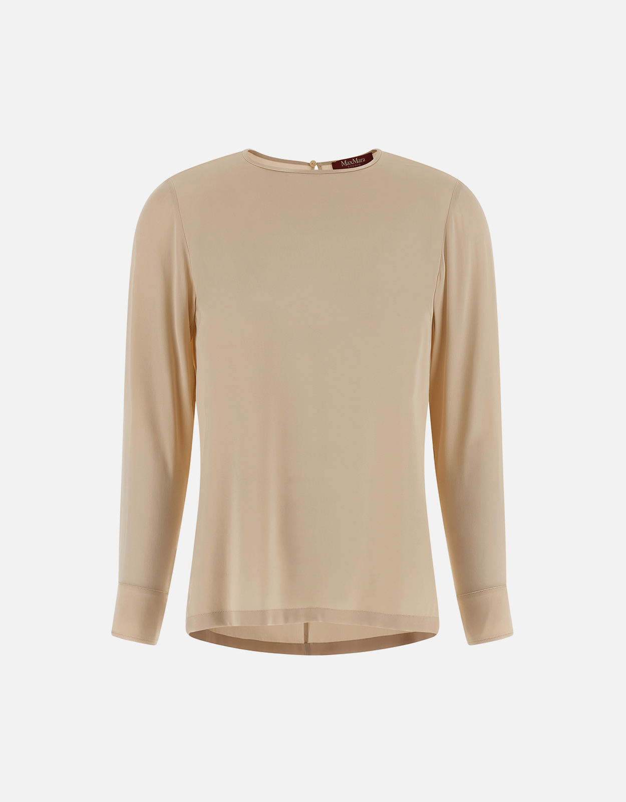 【GISELe掲載◆MaxMara】アイボリー サテン バルーンスリーブ シャツ Max Mara Studio クルーネックストレッチシルクサテンシャツLodi