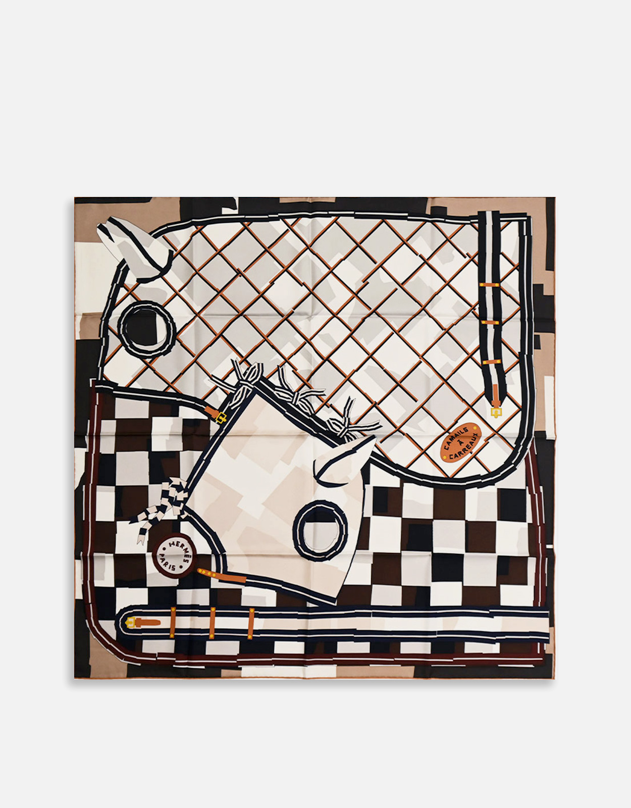 Hermès Hermès Camails a Carreaux 90 Silk Twill With Hand-Rolled