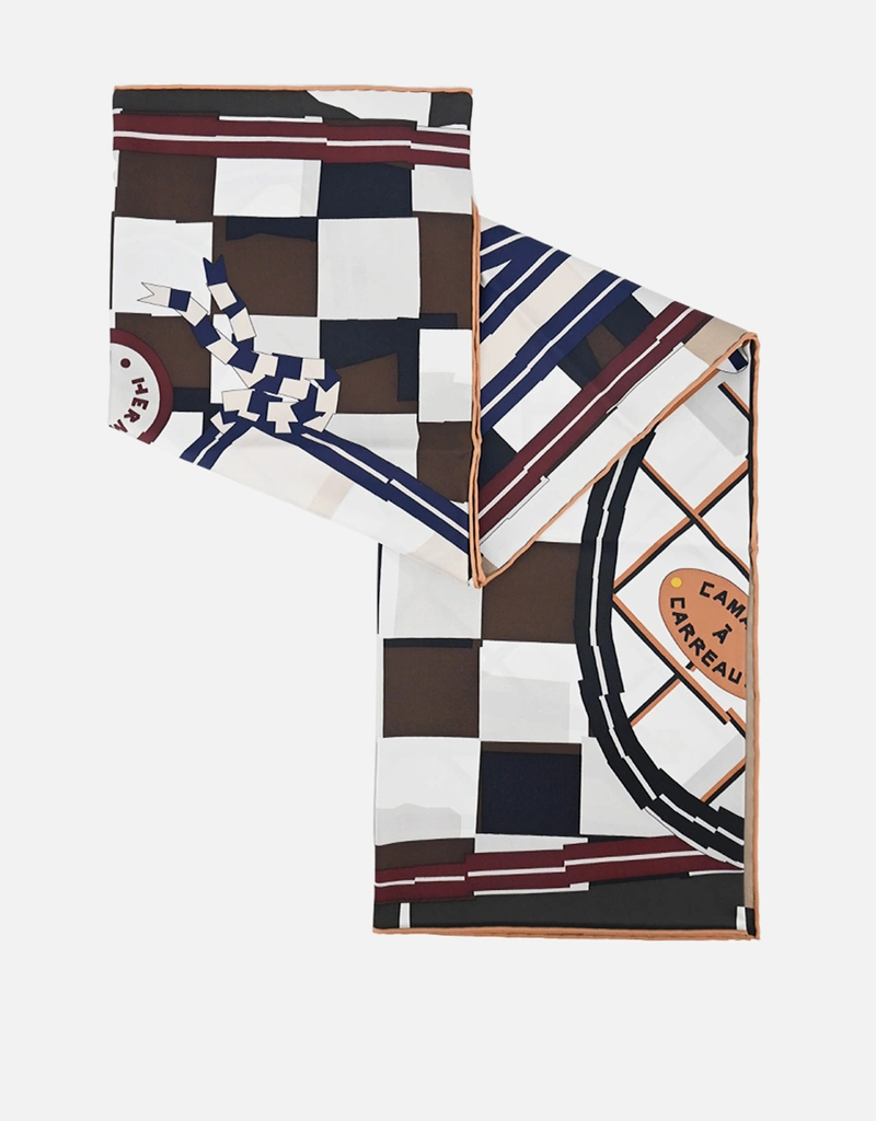 Hermès Hermès Camails a Carreaux 90 Silk Twill With Hand-Rolled