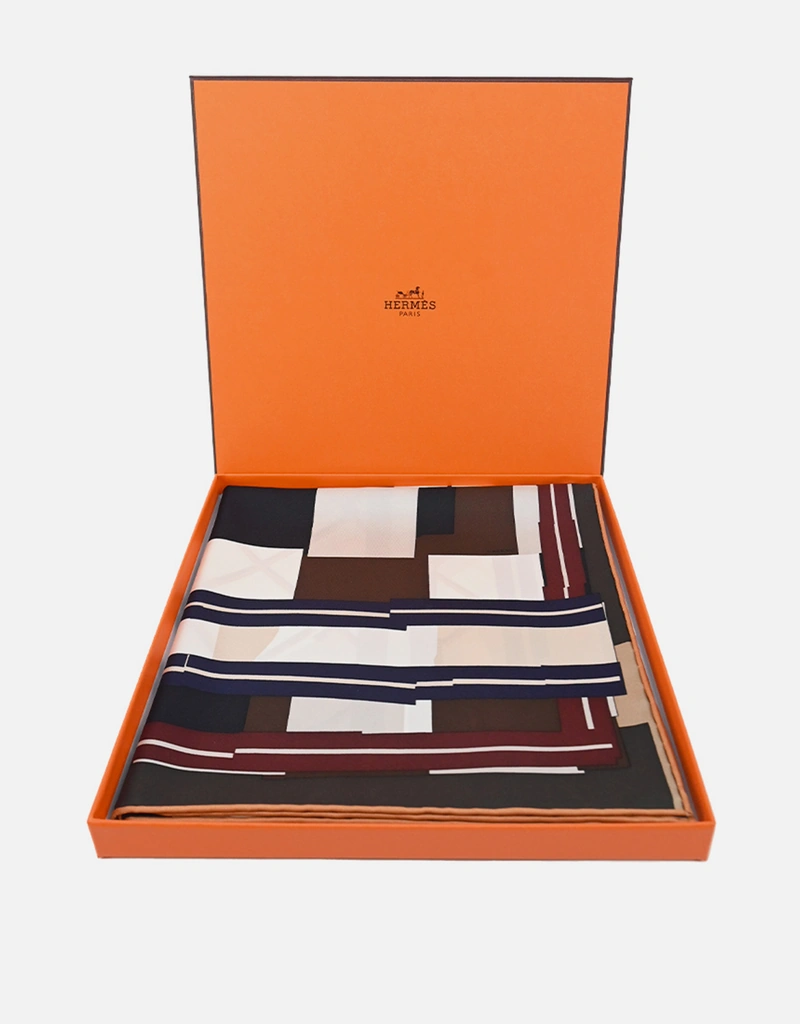 Hermès Hermès Camails a Carreaux 90 Silk Twill With Hand-Rolled