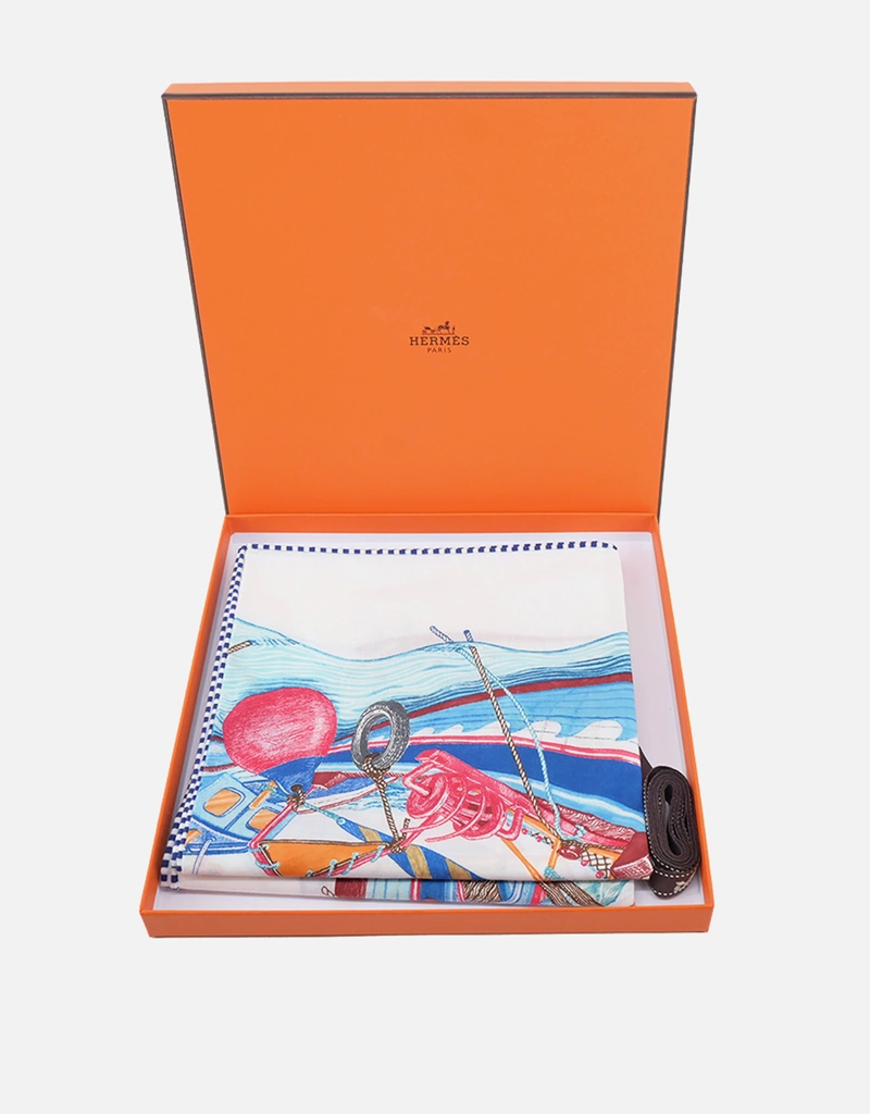 Hermès エルメス「Bord a Bord 80」 コットン スカーフ（手巻き縁