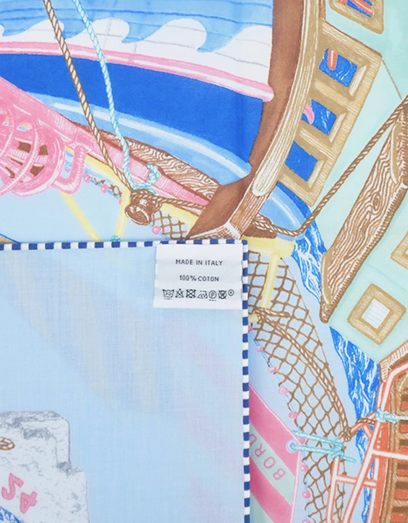 Hermès エルメス「Bord a Bord 80」 コットン スカーフ（手巻き縁