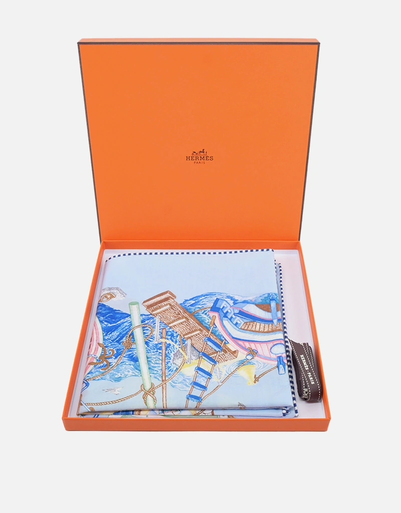Hermès エルメス「Bord a Bord 80」 コットン スカーフ（手巻き縁