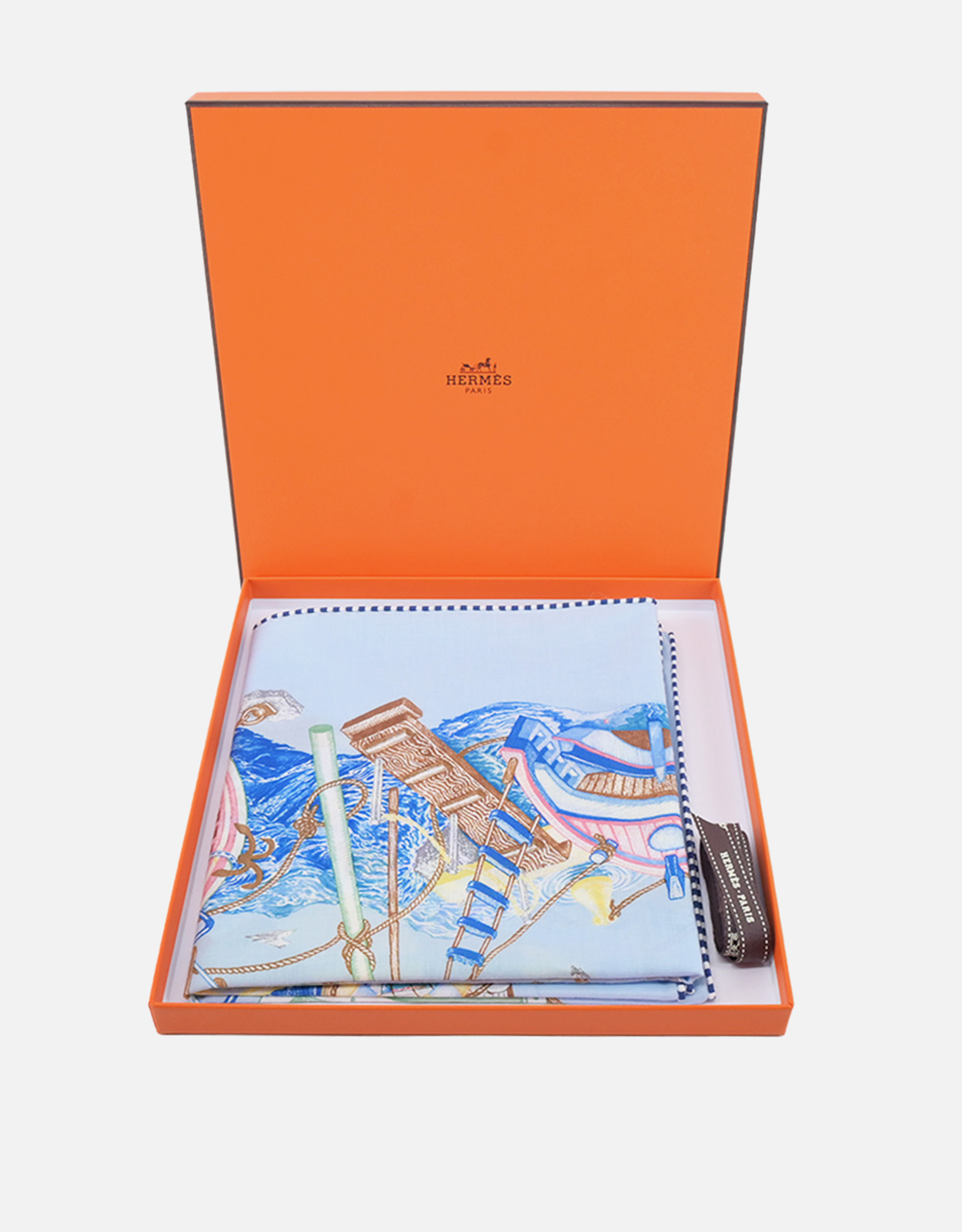 Hermès エルメス「Bord a Bord 80」 コットン スカーフ（手巻き縁