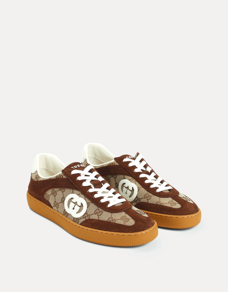 Gucci メンズ G75 スエードとキャンバスのロートップスニーカー
