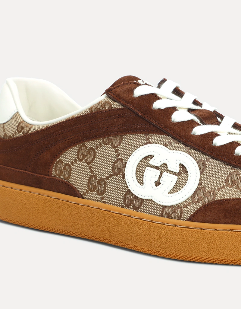 Gucci メンズ G75 スエードとキャンバスのロートップスニーカー