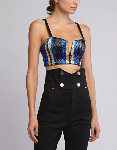 One World Striped Lurex Cropped Top