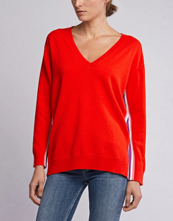 Heritage V-Neck Striped Wool-Cashmere Sweater