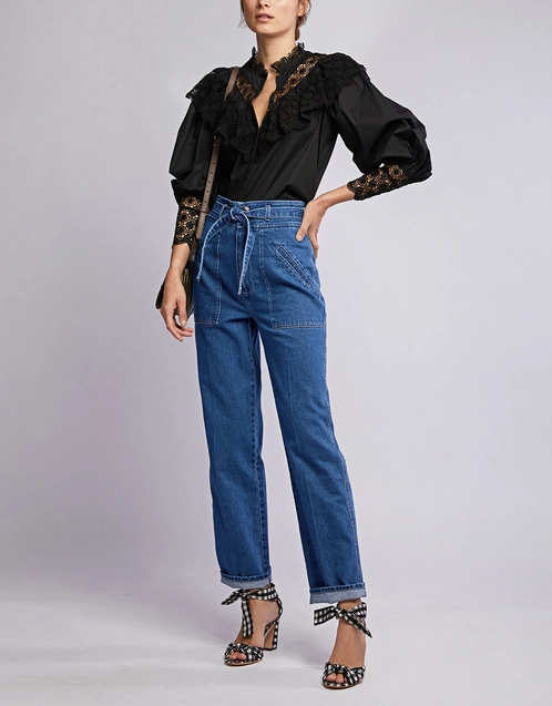 Marble High-rised Belted Straight-leg Jeans