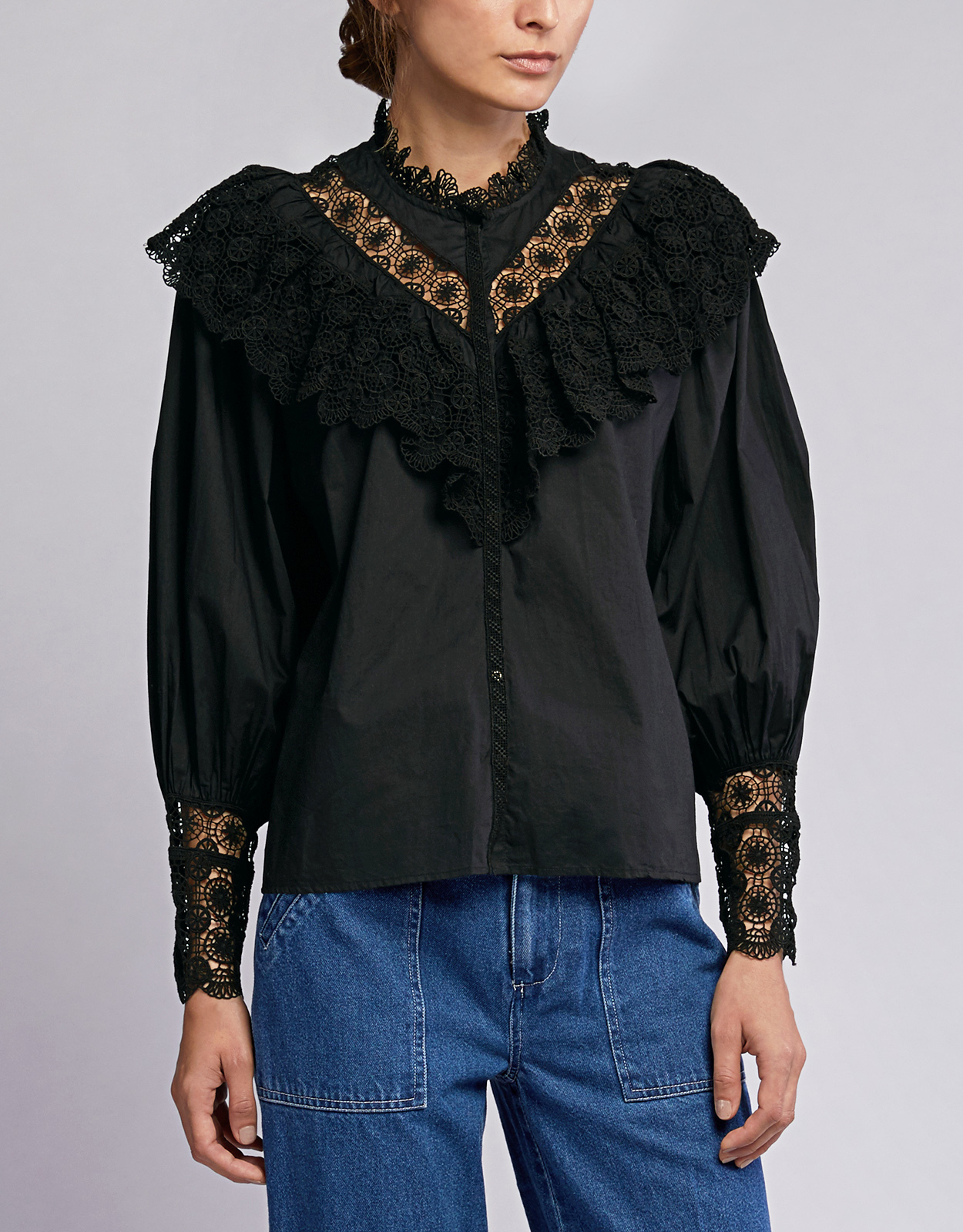 black lace ruffle blouse