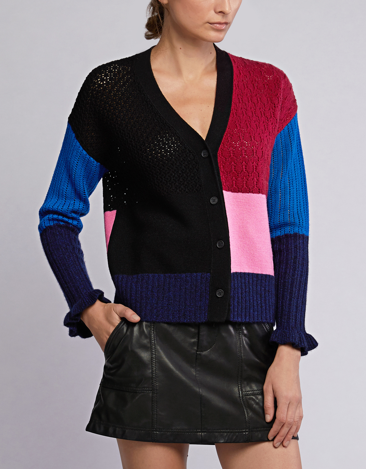 Kenzo Color-block Ruffled Sleeve Wool 