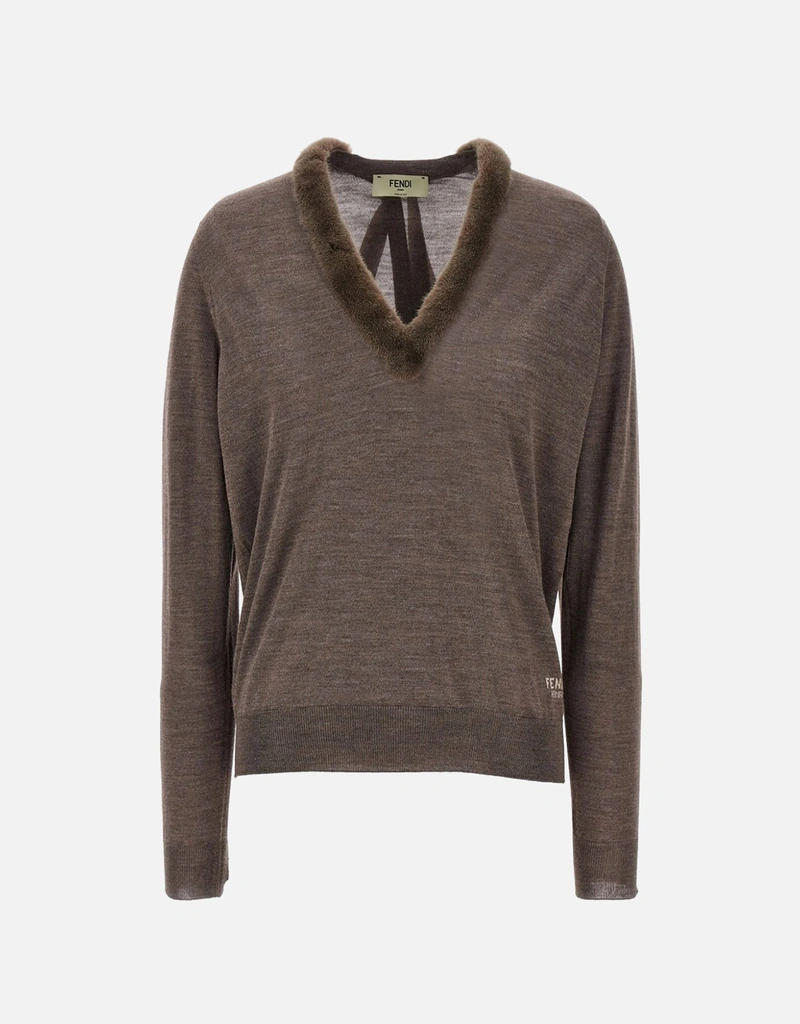 Fendi ウール シルク Vネックセーター (すべての新品) IFCHIC.COM