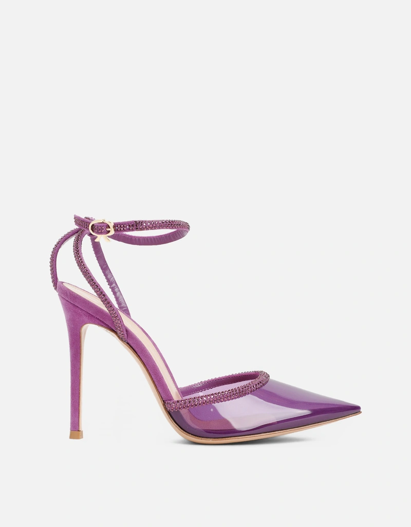 GIANVITO ROSSI スエードレザープレキシグラスストラスサンダル