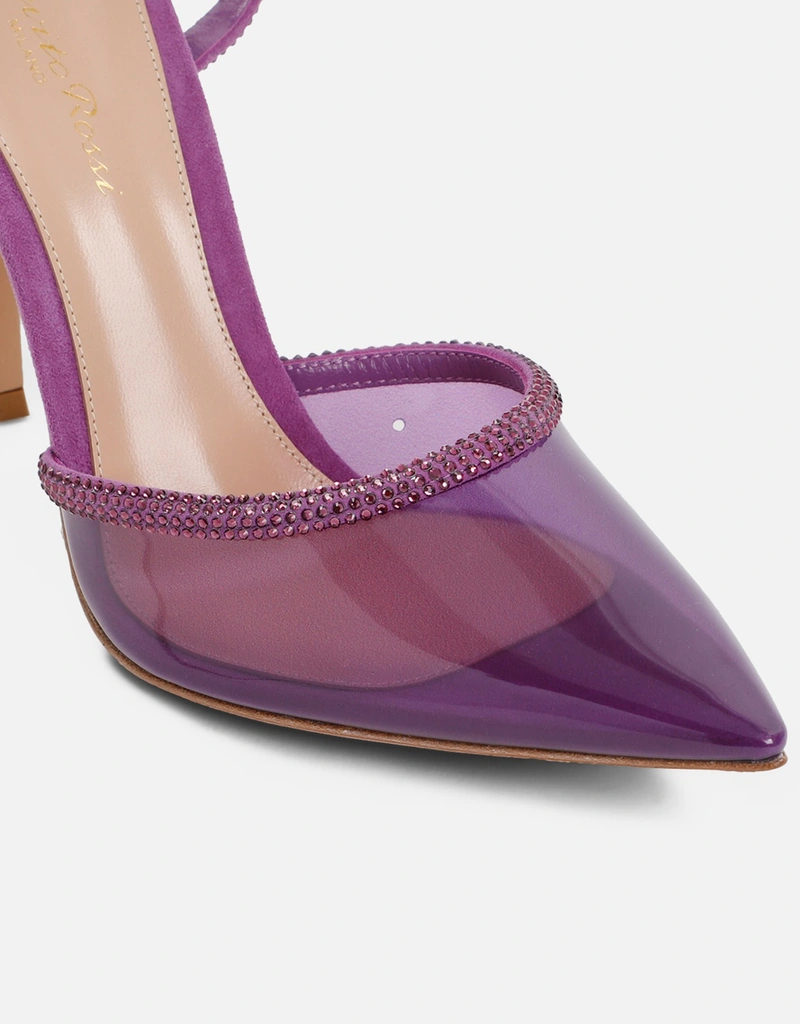 GIANVITO ROSSI スエードレザープレキシグラスストラスサンダル