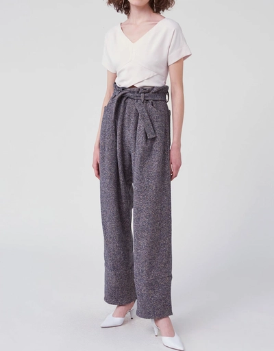 Irolo Tweed Paperbag Wide-leg Pants