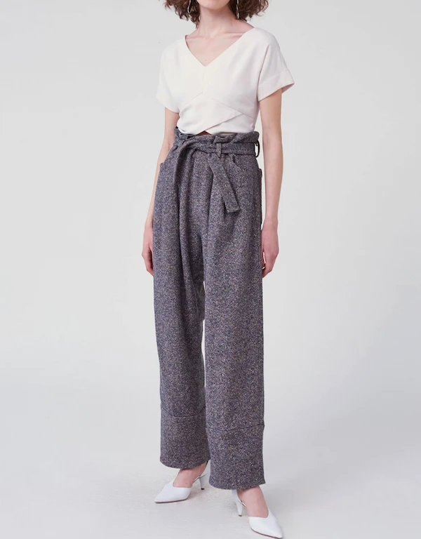 Rachel Comey Irolo Tweed Paperbag Wide-leg Pants