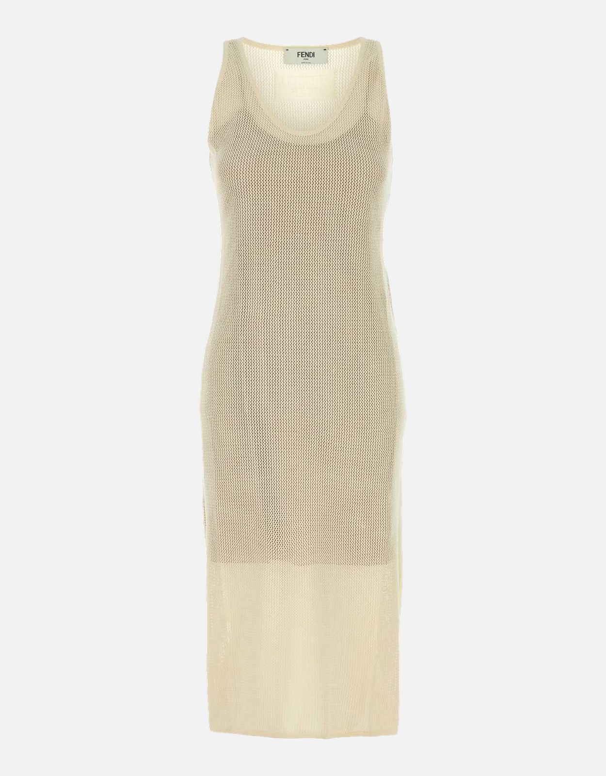 Fendi White Mesh Silk Midi Dress () IFCHIC.COM