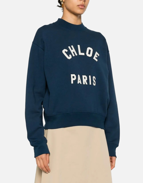 Chloé コットンフリースロゴ ボクシー クロップドセーター (トップス