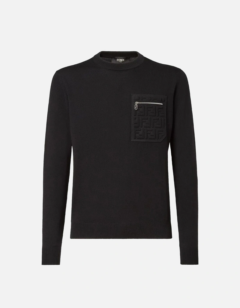 Fendi メンズウールジップ付きポケットレギュラーフィットセーター