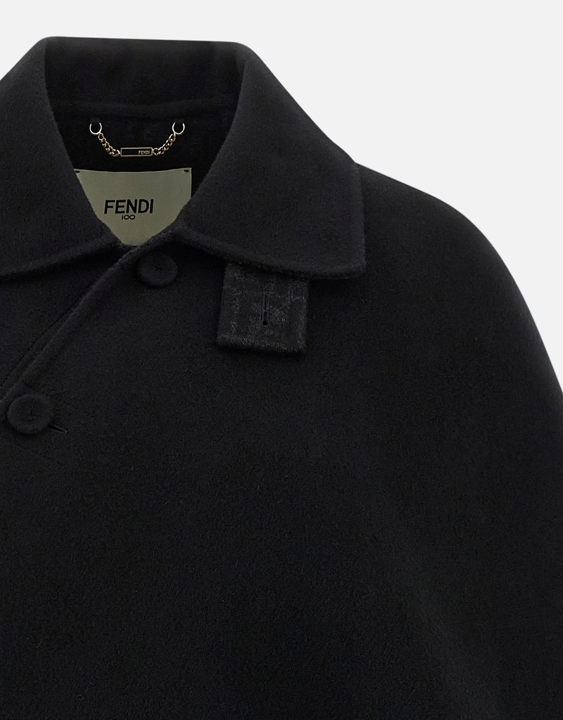Fendi ブラックウールダブルファブリックアシンメトリーショートケープ