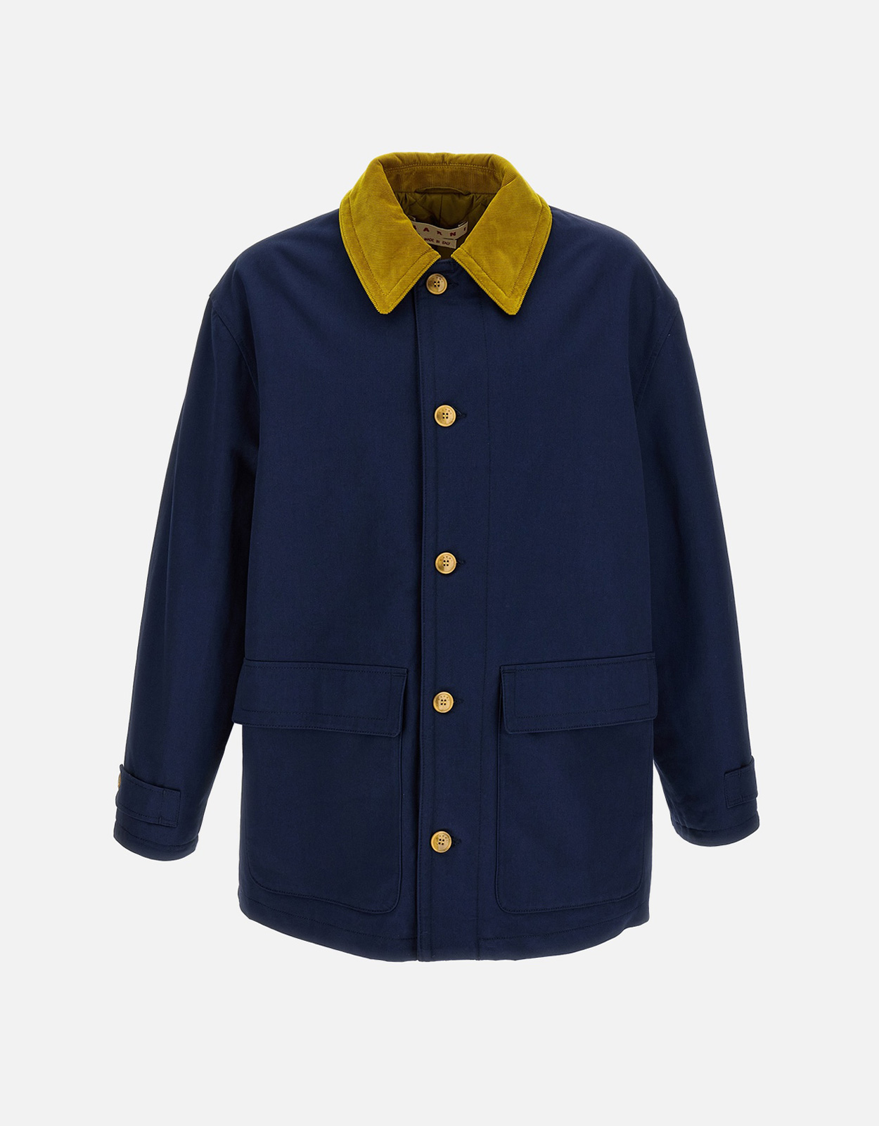 Marni メンズ コットンギャバジン 切り替えコーデュロイ襟 パーカー